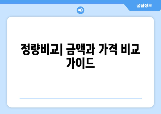 정량비교| 금액과 가격 비교 가이드