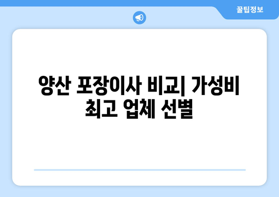 양산 포장이사 비교| 가성비 최고 업체 선별