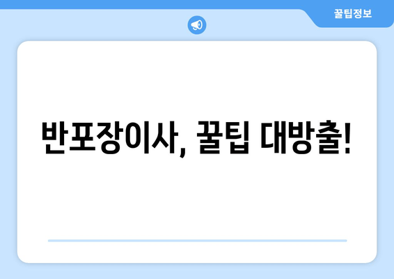 반포장이사, 꿀팁 대방출!