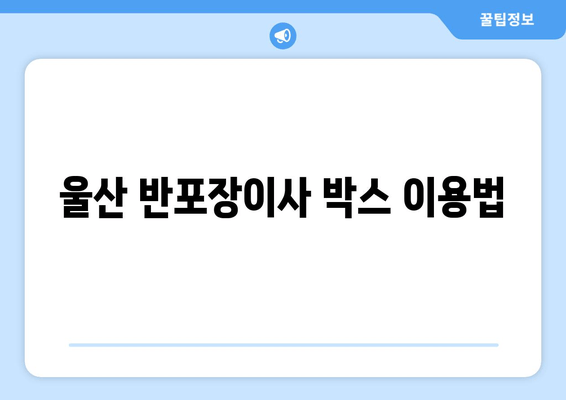 울산 반포장이사 박스 이용법