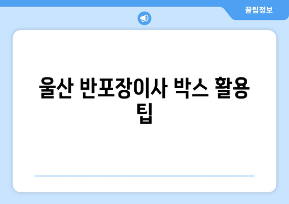 울산 반포장이사 박스 활용 팁