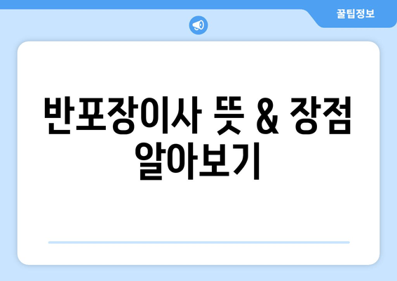 반포장이사 뜻 & 장점 알아보기