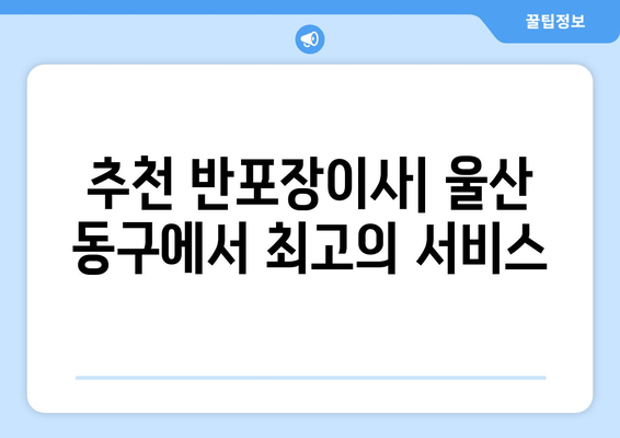 추천 반포장이사| 울산 동구에서 최고의 서비스