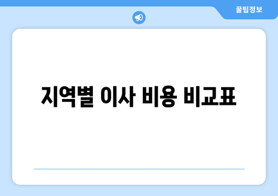 지역별 이사 비용 비교표