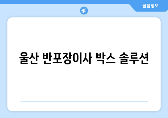 울산 반포장이사 박스 솔루션