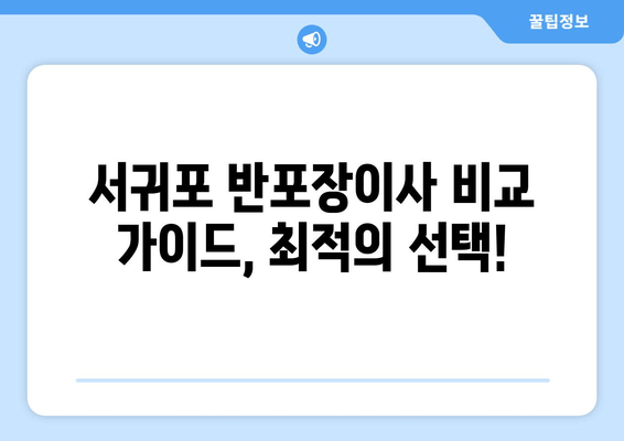 서귀포 반포장이사 비교 가이드, 최적의 선택!