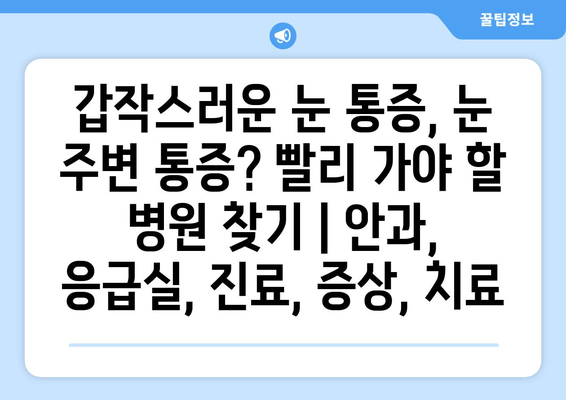 갑작스러운 눈 통증, 눈 주변 통증? 빨리 가야 할 병원 찾기 | 안과, 응급실, 진료, 증상, 치료