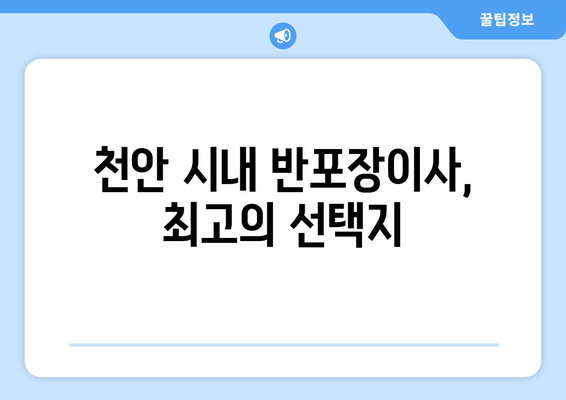 천안 시내 반포장이사, 최고의 선택지