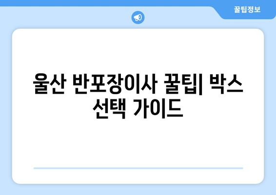 울산 반포장이사 꿀팁| 박스 선택 가이드