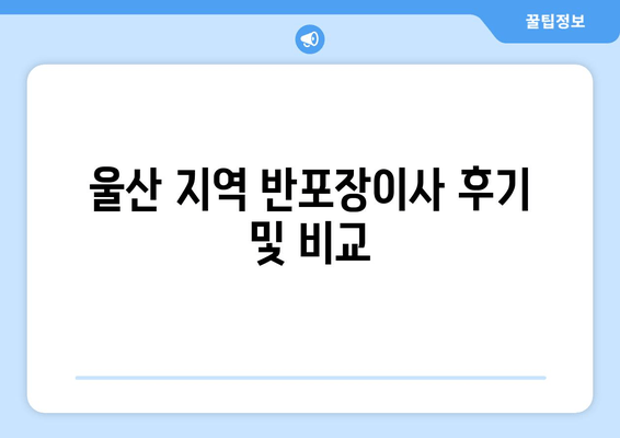 울산 지역 반포장이사 후기 및 비교