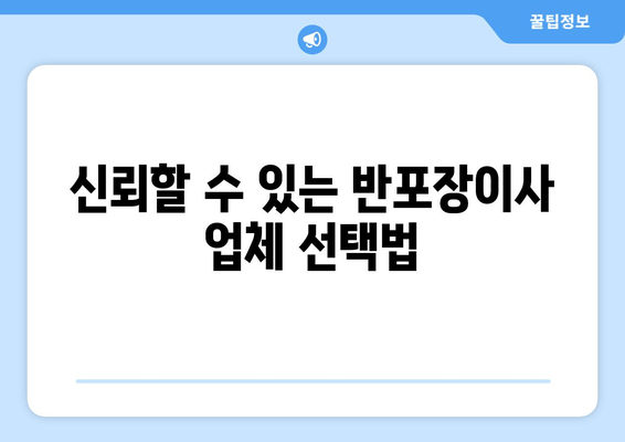 신뢰할 수 있는 반포장이사 업체 선택법