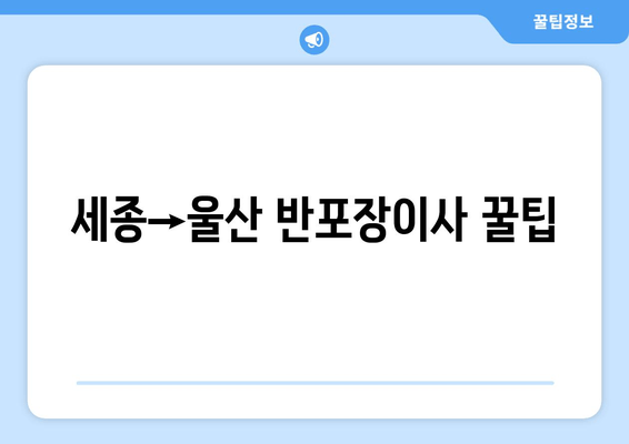 세종→울산 반포장이사 꿀팁