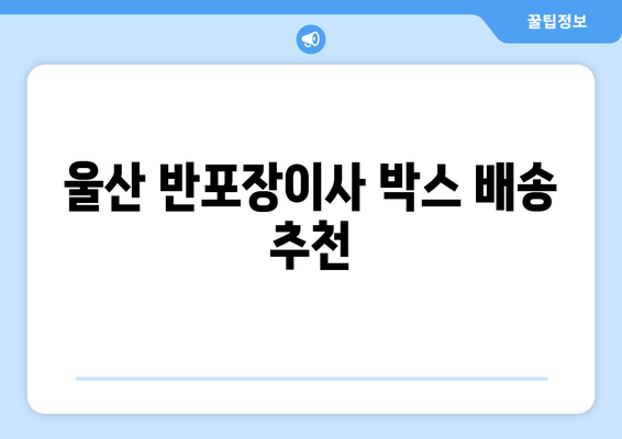 울산 반포장이사 박스 배송 추천