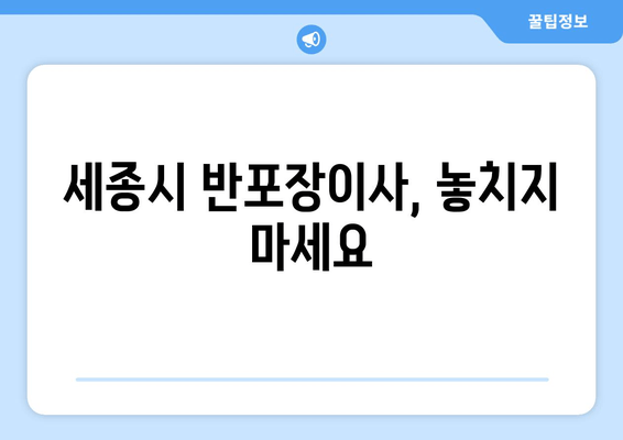 세종시 반포장이사, 놓치지 마세요