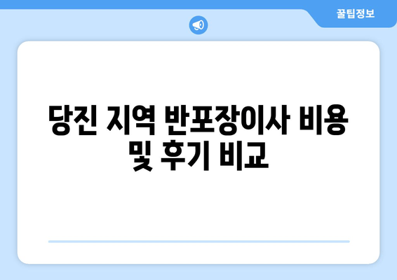 당진 지역 반포장이사 비용 및 후기 비교