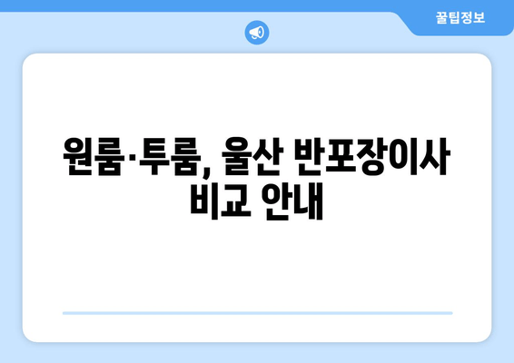 원룸·투룸, 울산 반포장이사 비교 안내