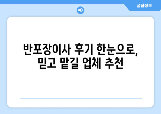 반포장이사 후기 한눈으로, 믿고 맡길 업체 추천