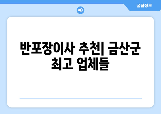 반포장이사 추천| 금산군 최고 업체들