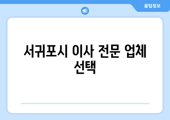 서귀포시 이사 전문 업체 선택