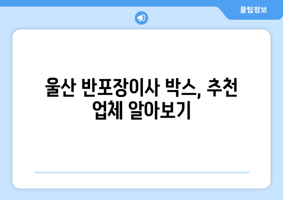 울산 반포장이사 박스, 추천 업체 알아보기