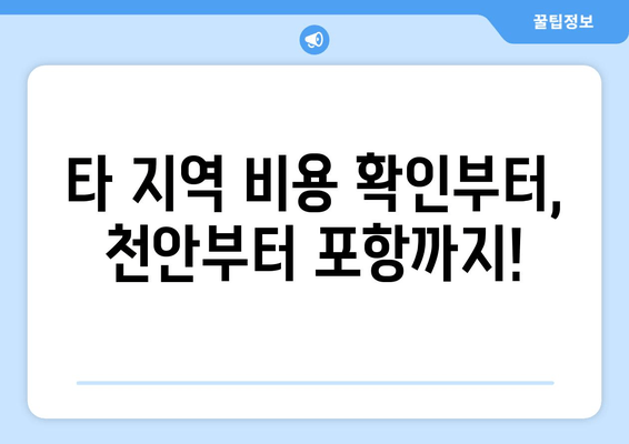 타 지역 비용 확인부터, 천안부터 포항까지!