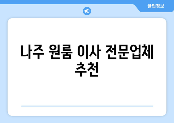 나주 원룸 이사 전문업체 추천