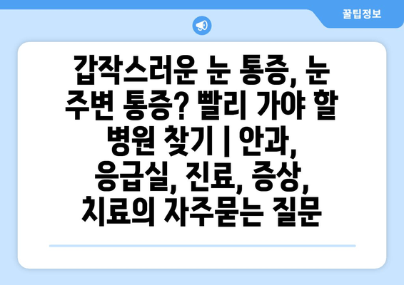 갑작스러운 눈 통증, 눈 주변 통증? 빨리 가야 할 병원 찾기 | 안과, 응급실, 진료, 증상, 치료