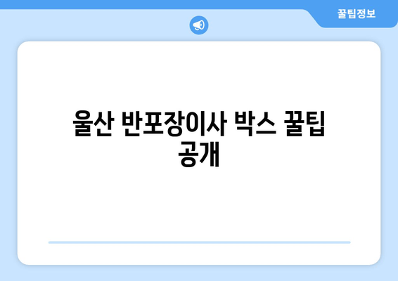 울산 반포장이사 박스 꿀팁 공개