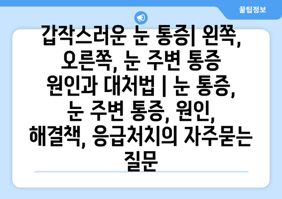 갑작스러운 눈 통증| 왼쪽, 오른쪽, 눈 주변 통증 원인과 대처법 | 눈 통증, 눈 주변 통증, 원인, 해결책, 응급처치