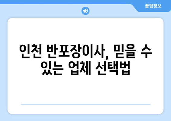 인천 반포장이사, 믿을 수 있는 업체 선택법