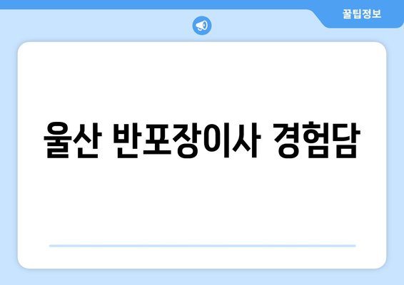 울산 반포장이사 경험담