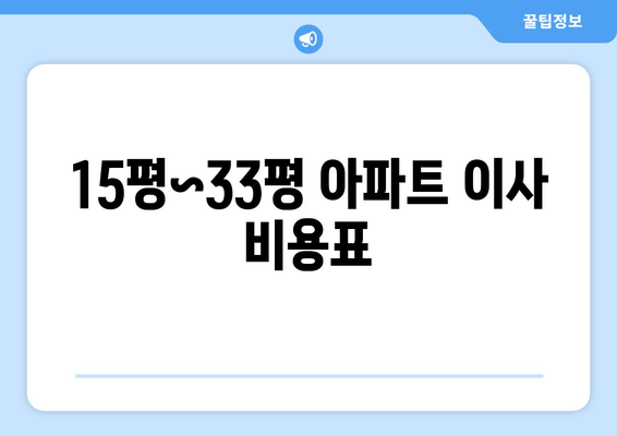 15평~33평 아파트 이사 비용표