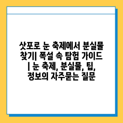 삿포로 눈 축제에서 분실물 찾기| 폭설 속 탐험 가이드 | 눈 축제, 분실물, 팁, 정보