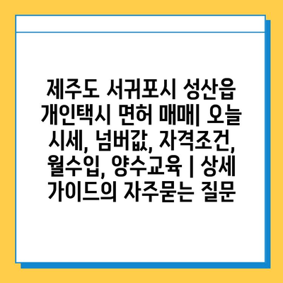 제주도 서귀포시 성산읍 개인택시 면허 매매| 오늘 시세, 넘버값, 자격조건, 월수입, 양수교육 | 상세 가이드