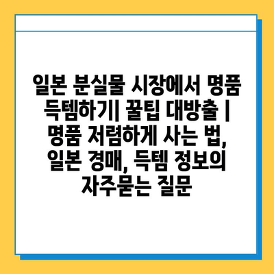 일본 분실물 시장에서 명품 득템하기| 꿀팁 대방출 | 명품 저렴하게 사는 법, 일본 경매, 득템 정보