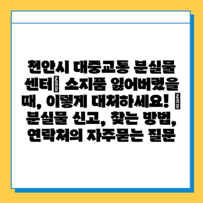 천안시 대중교통 분실물 센터| 소지품 잃어버렸을 때, 이렇게 대처하세요! | 분실물 신고, 찾는 방법, 연락처