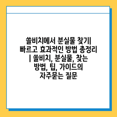 쏠비치에서 분실물 찾기| 빠르고 효과적인 방법 총정리 | 쏠비치, 분실물, 찾는 방법, 팁, 가이드