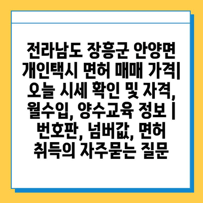 전라남도 장흥군 안양면 개인택시 면허 매매 가격| 오늘 시세 확인 및 자격, 월수입, 양수교육 정보 |  번호판, 넘버값, 면허 취득