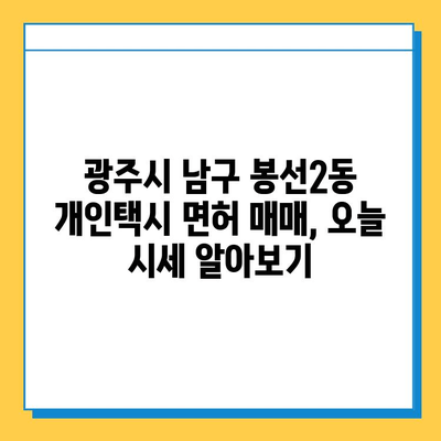 광주시 남구 봉선2동 개인택시 면허 매매 가격| 오늘 시세 확인! | 번호판, 넘버값, 자격조건, 월수입, 양수교육