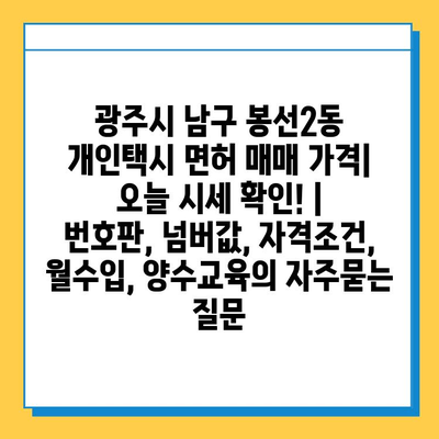 광주시 남구 봉선2동 개인택시 면허 매매 가격| 오늘 시세 확인! | 번호판, 넘버값, 자격조건, 월수입, 양수교육