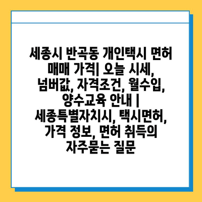 세종시 반곡동 개인택시 면허 매매 가격| 오늘 시세, 넘버값, 자격조건, 월수입, 양수교육 안내 | 세종특별자치시, 택시면허, 가격 정보, 면허 취득