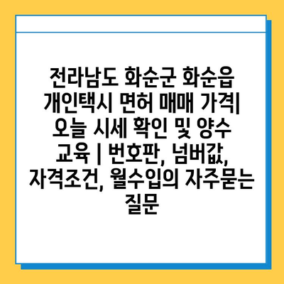 전라남도 화순군 화순읍 개인택시 면허 매매 가격| 오늘 시세 확인 및 양수 교육 | 번호판, 넘버값, 자격조건, 월수입