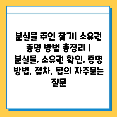 분실물 주인 찾기| 소유권 증명 방법 총정리 | 분실물, 소유권 확인, 증명 방법, 절차, 팁