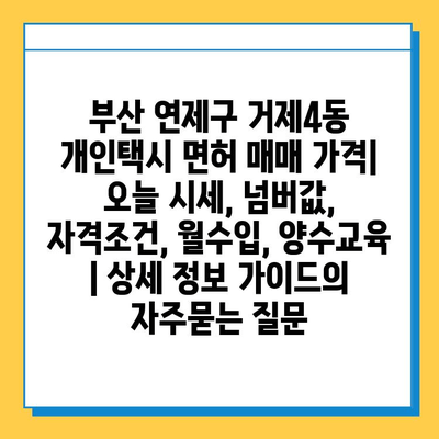 부산 연제구 거제4동 개인택시 면허 매매 가격| 오늘 시세, 넘버값, 자격조건, 월수입, 양수교육 | 상세 정보 가이드