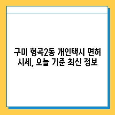 구미 형곡2동 개인택시 면허 시세 & 매매 가격 | 오늘 기준 상세 분석 | 번호판, 넘버값, 자격조건, 월수입, 양수교육