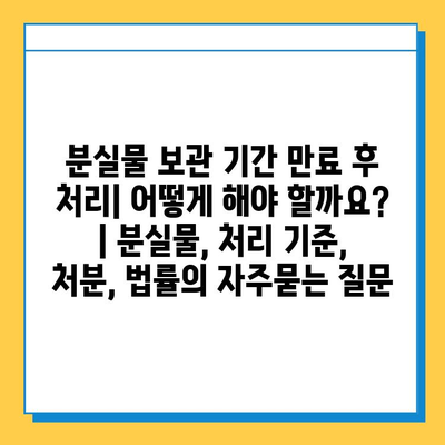 분실물 보관 기간 만료 후 처리| 어떻게 해야 할까요? | 분실물, 처리 기준, 처분, 법률