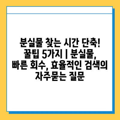 분실물 찾는 시간 단축! 꿀팁 5가지 | 분실물, 빠른 회수, 효율적인 검색