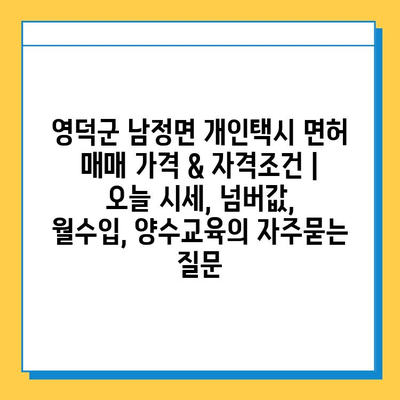 영덕군 남정면 개인택시 면허 매매 가격 & 자격조건 | 오늘 시세, 넘버값, 월수입, 양수교육