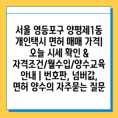 서울 영등포구 양평제1동 개인택시 면허 매매 가격| 오늘 시세 확인 & 자격조건/월수입/양수교육 안내 | 번호판, 넘버값, 면허 양수