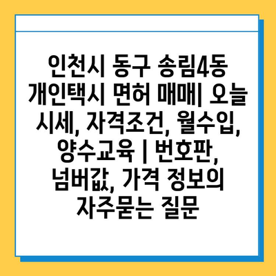 인천시 동구 송림4동 개인택시 면허 매매| 오늘 시세, 자격조건, 월수입, 양수교육 | 번호판, 넘버값, 가격 정보